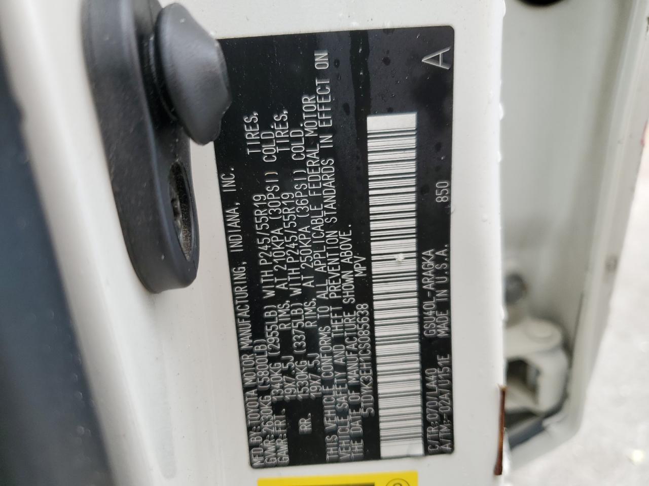 5TDYK3EH1CS085638 2012 Toyota Highlander Limited