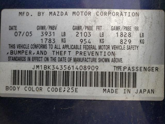 2006 Mazda 3 Hatchback VIN: JM1BK343561408909 Lot: 57688824