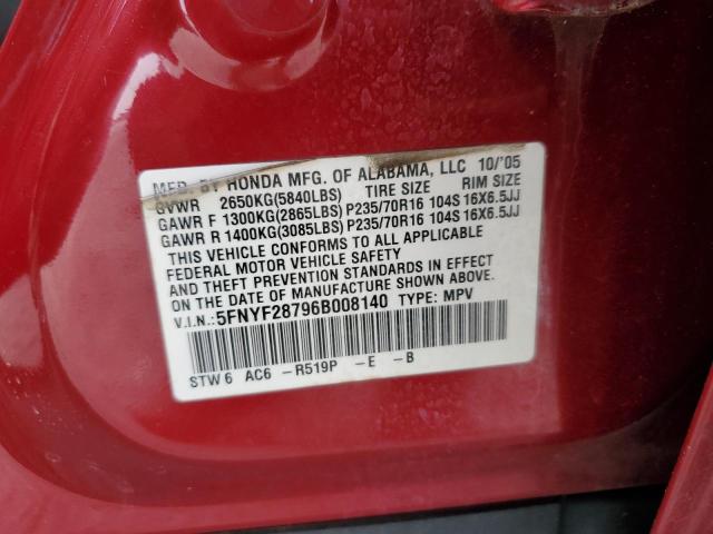 2006 Honda Pilot Ex VIN: 5FNYF28796B008140 Lot: 60625094