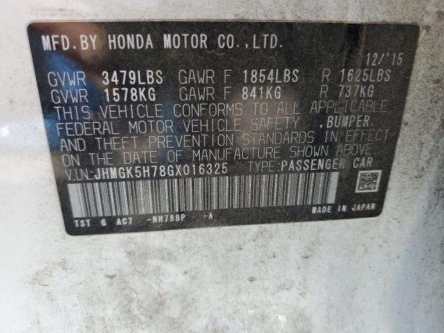 2016 Honda Fit Ex VIN: JHMGK5H78GX016325 Lot: 59107524