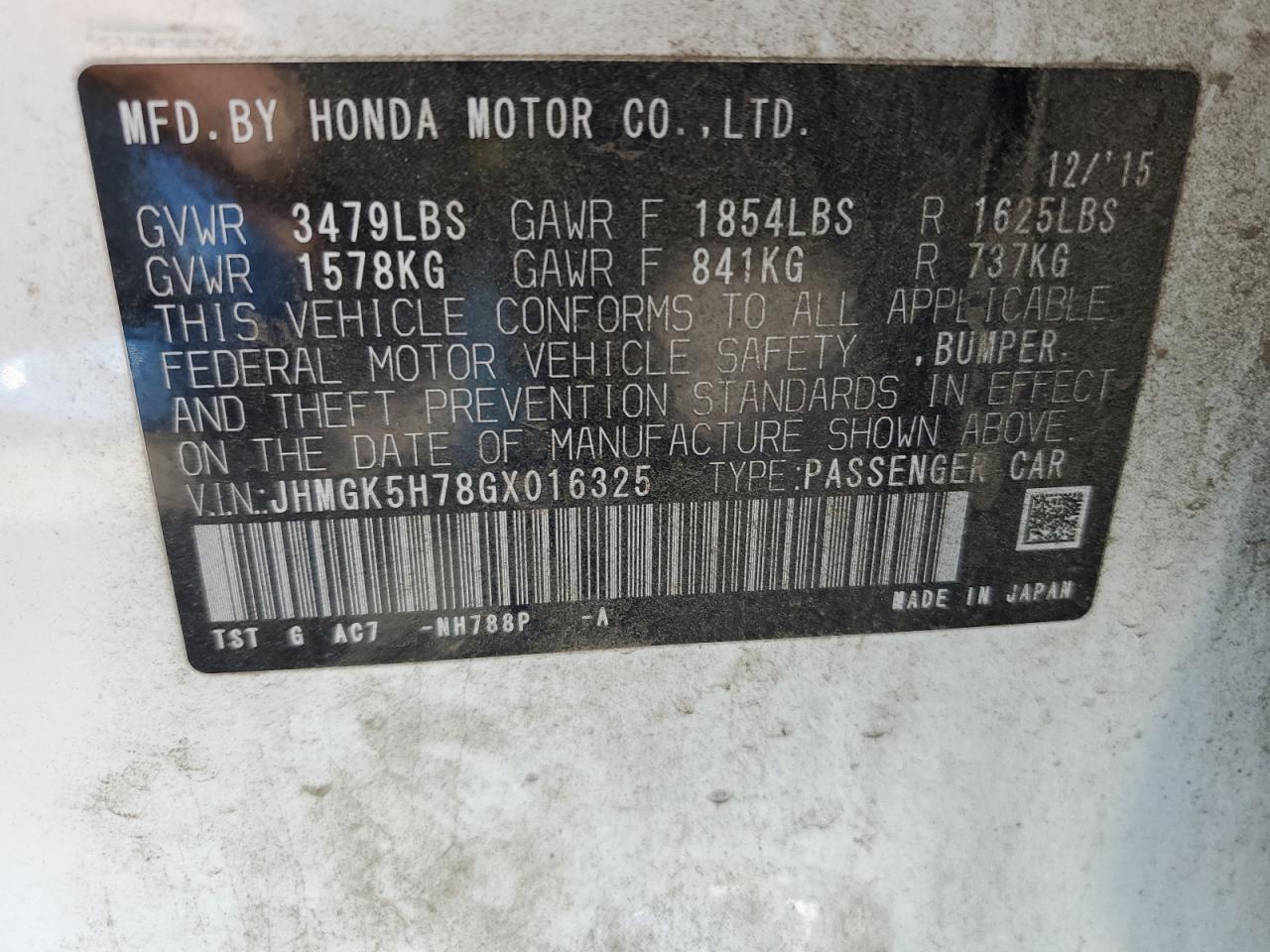 JHMGK5H78GX016325 2016 Honda Fit Ex