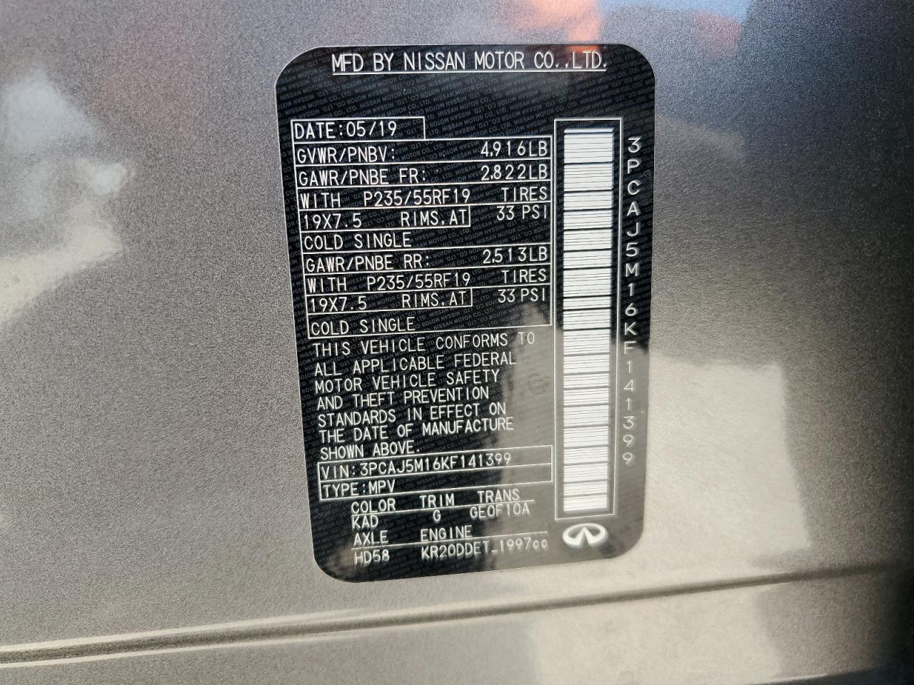 3PCAJ5M16KF141399 2019 Infiniti Qx50 Essential