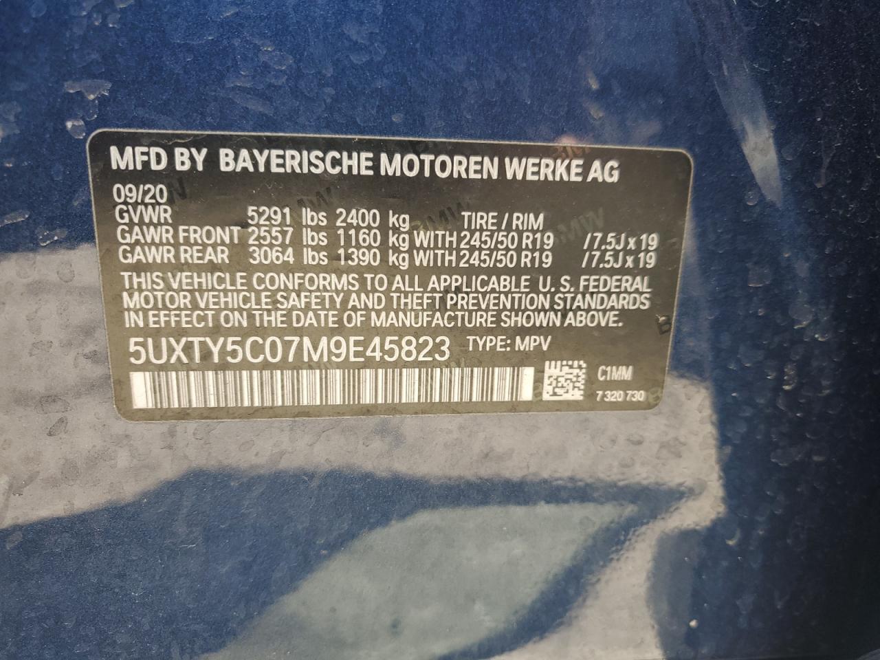 5UXTY5C07M9E45823 2021 BMW X3 xDrive30I