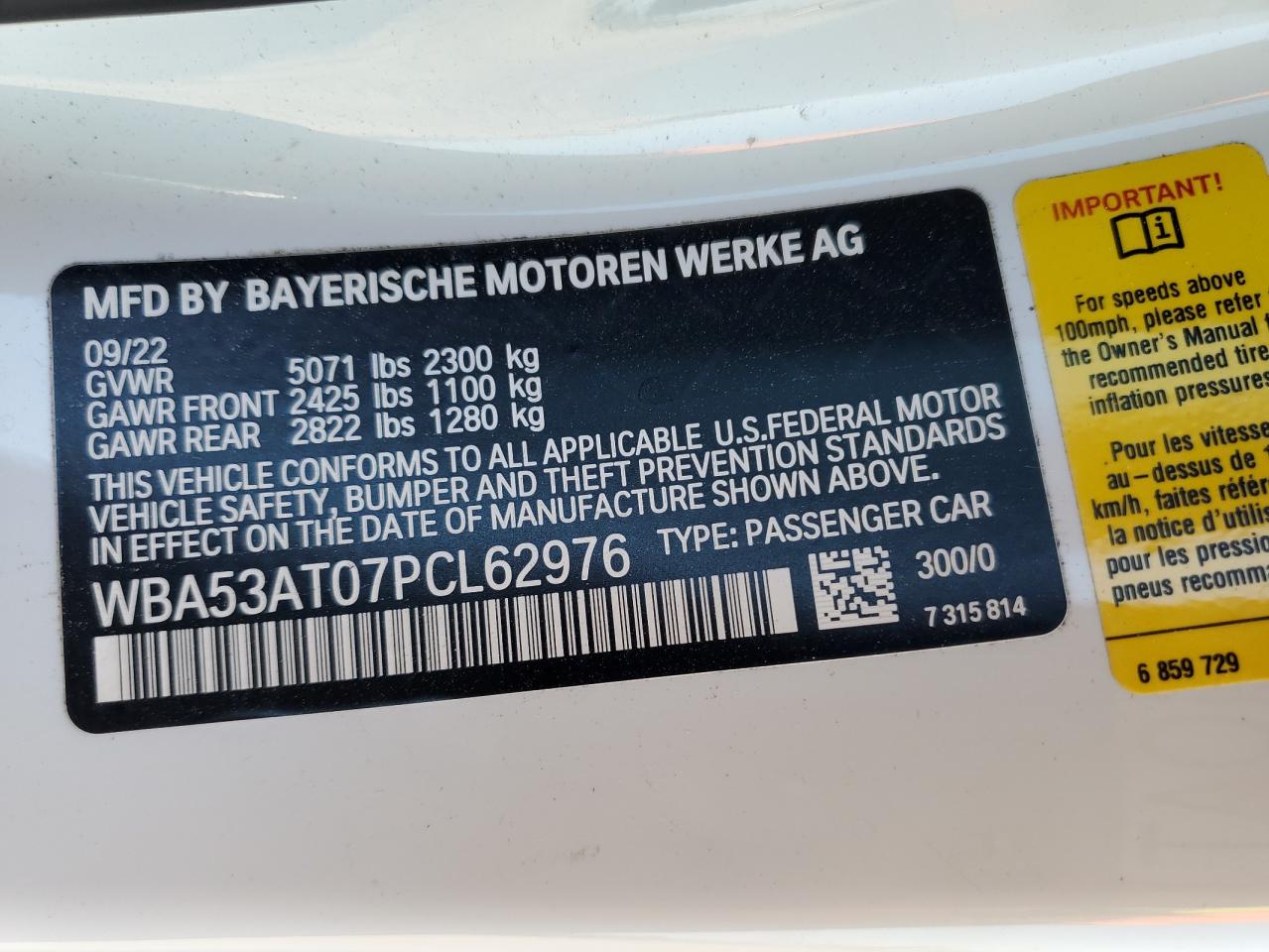 WBA53AT07PCL62976 2023 BMW M440I