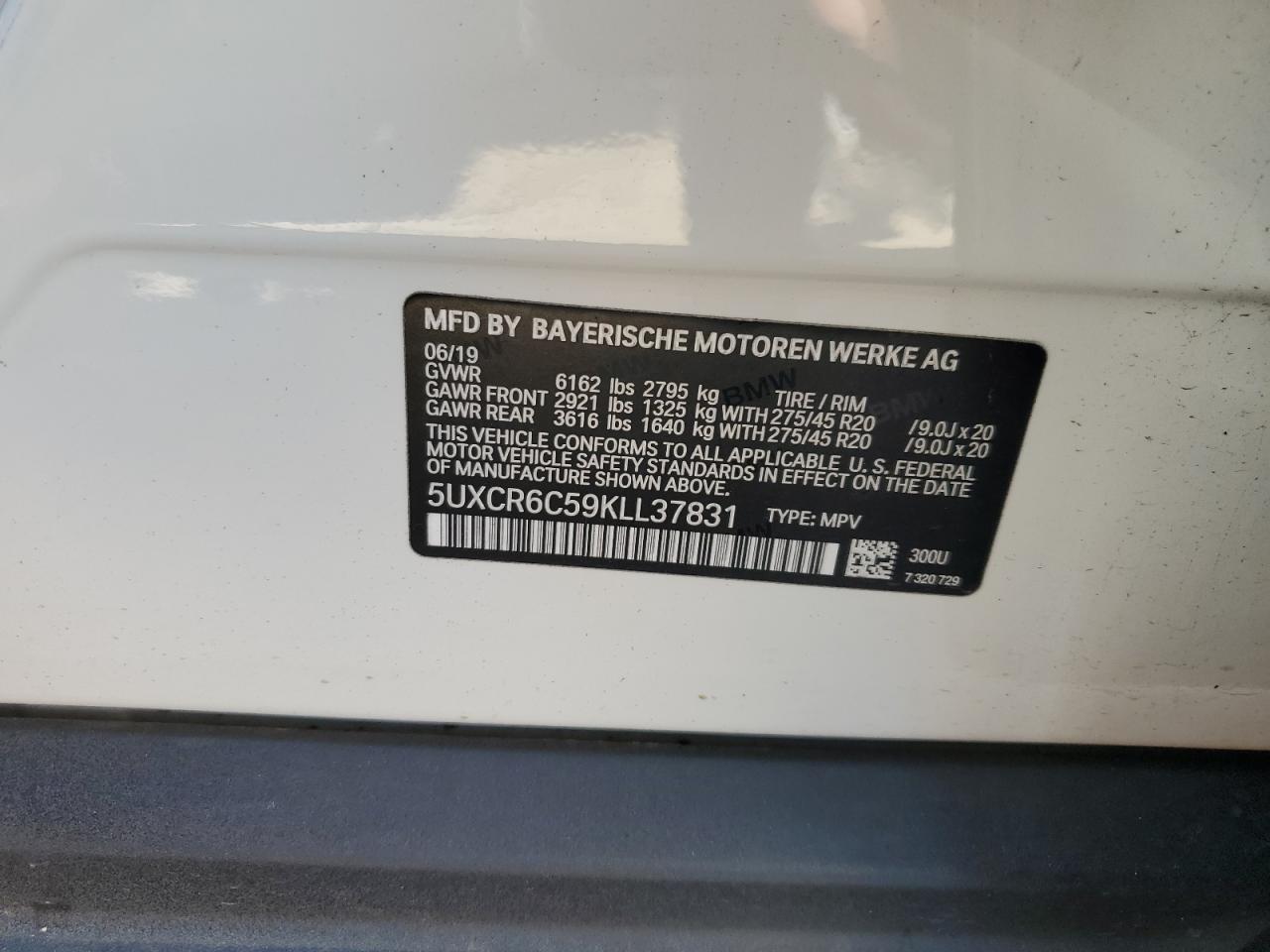 5UXCR6C59KLL37831 2019 BMW X5 xDrive40I