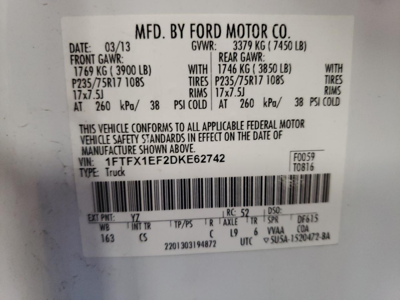 1FTFX1EF2DKE62742 2013 Ford F150 Super Cab