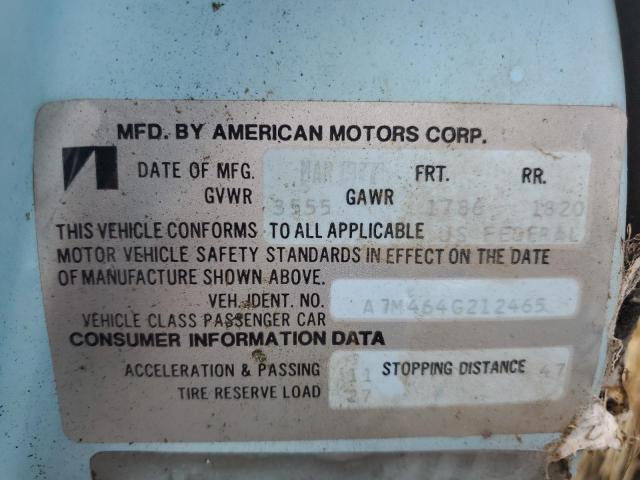 1977 American Motors Gremlin VIN: A7M464G212465 Lot: 57168624