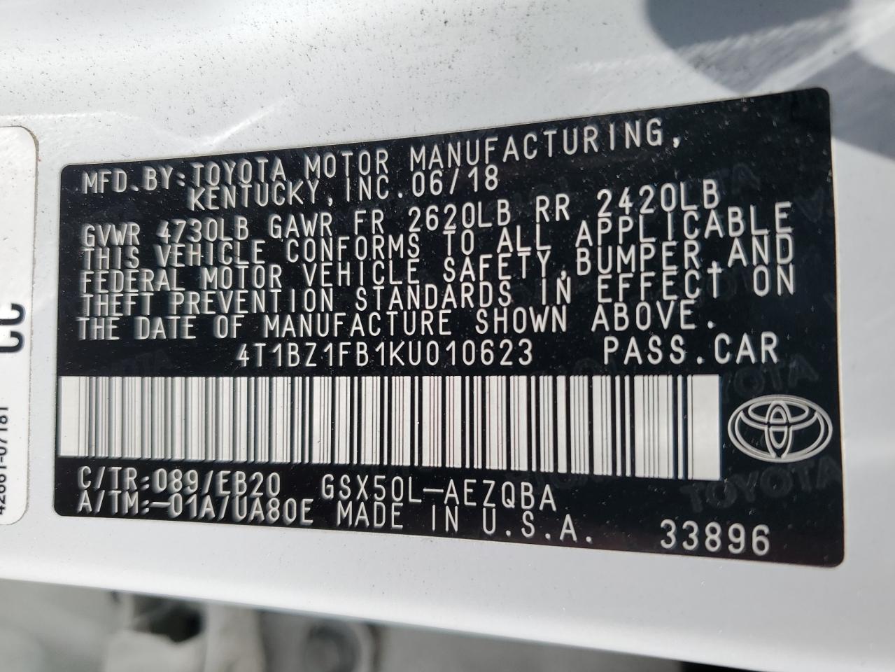 4T1BZ1FB1KU010623 2019 Toyota Avalon Xle