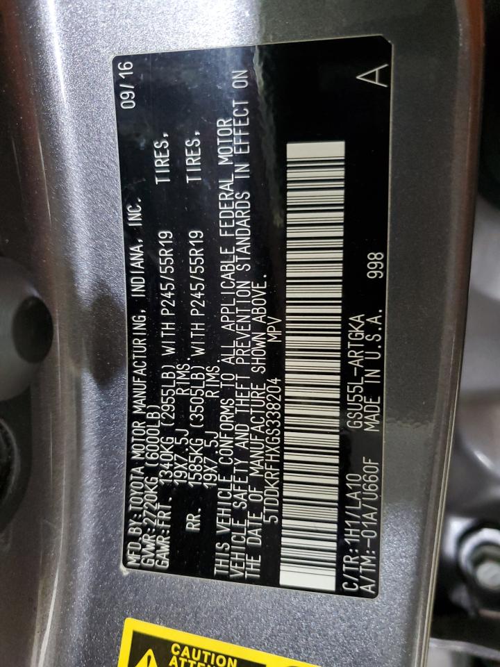 5TDDKRFHXGS338204 2016 Toyota Highlander Limited