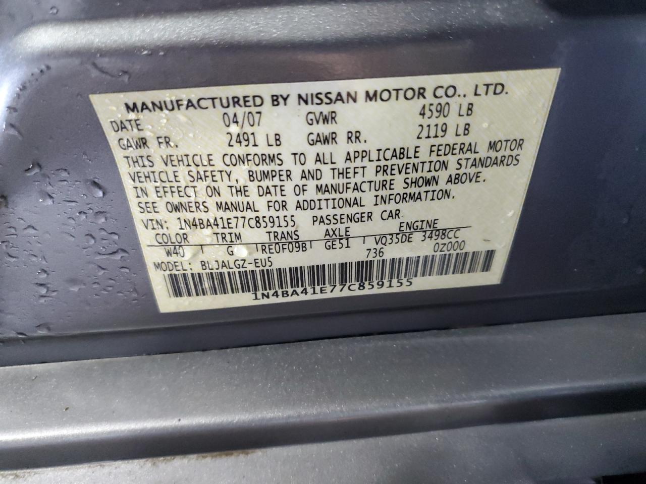 1N4BA41E77C859155 2007 Nissan Maxima Se