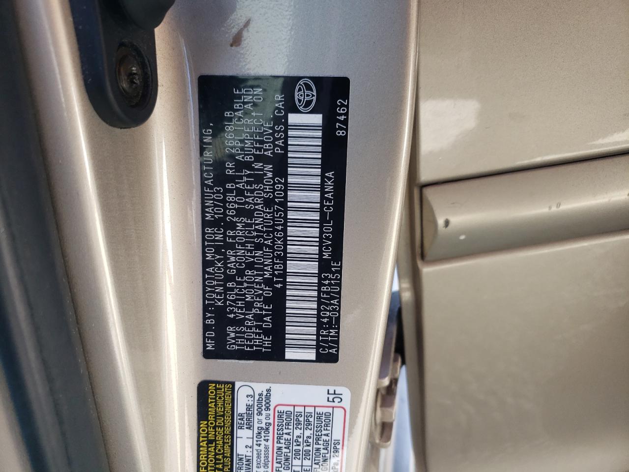 4T1BF30K64U571092 2004 Toyota Camry Le