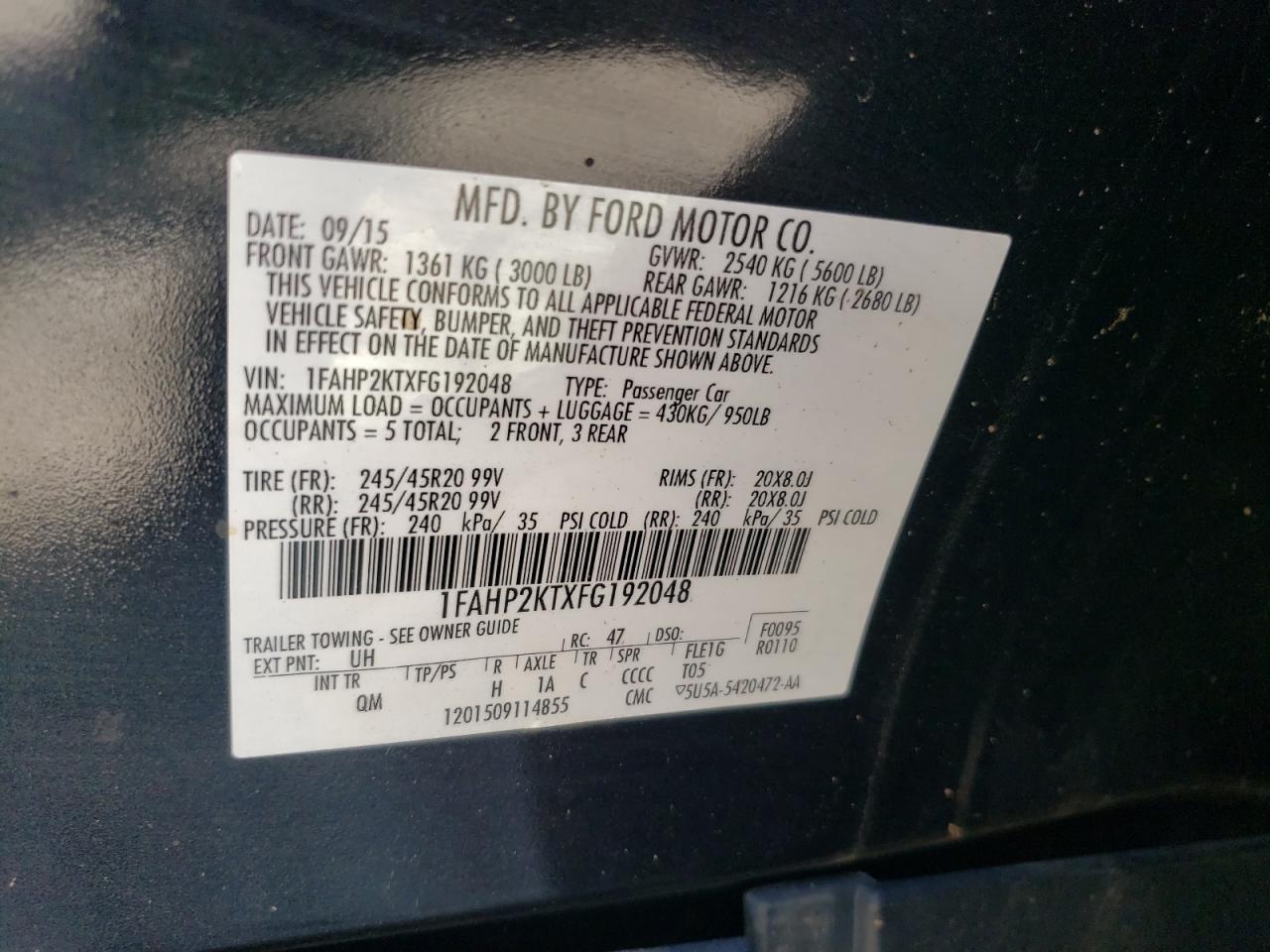 1FAHP2KTXFG192048 2015 Ford Taurus Sho