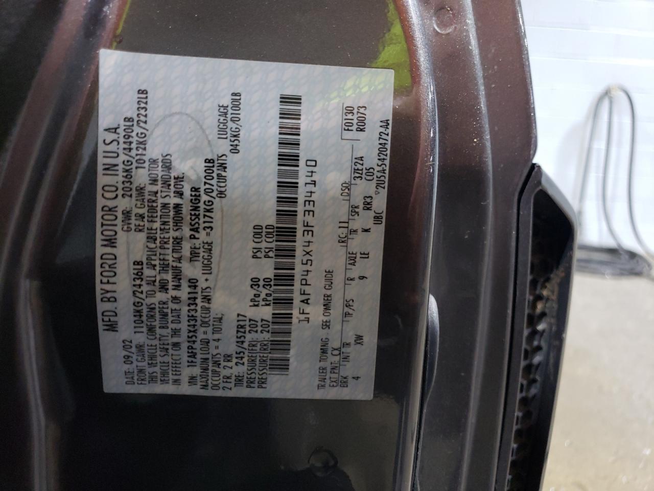 1FAFP45X43F334140 2003 Ford Mustang Gt