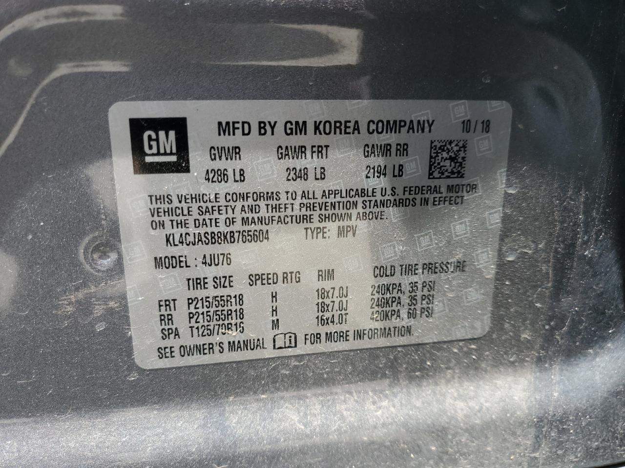 KL4CJASB8KB765604 2019 Buick Encore Preferred