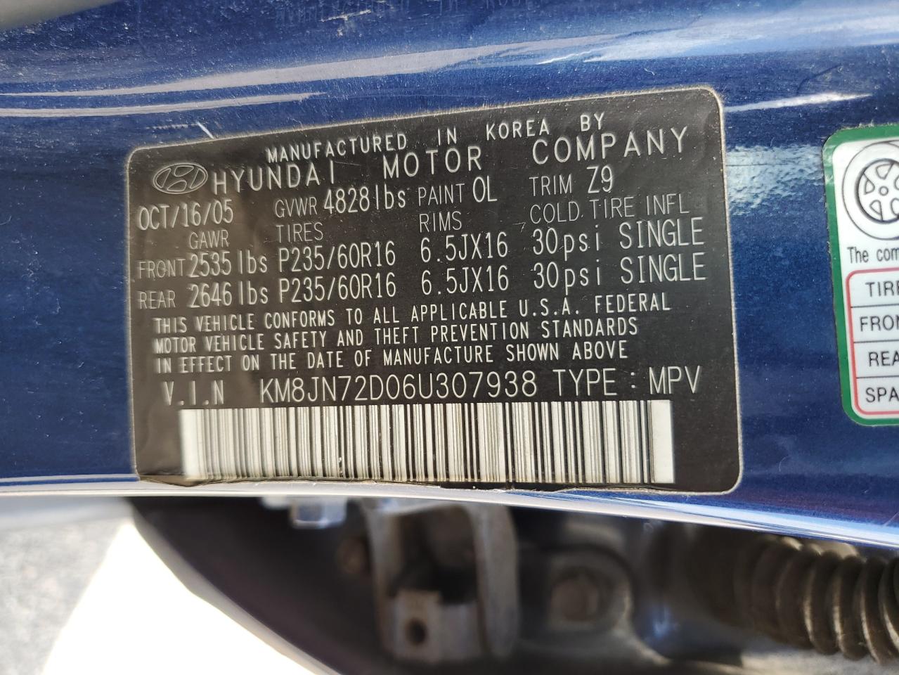 KM8JN72D06U307938 2006 Hyundai Tucson Gls