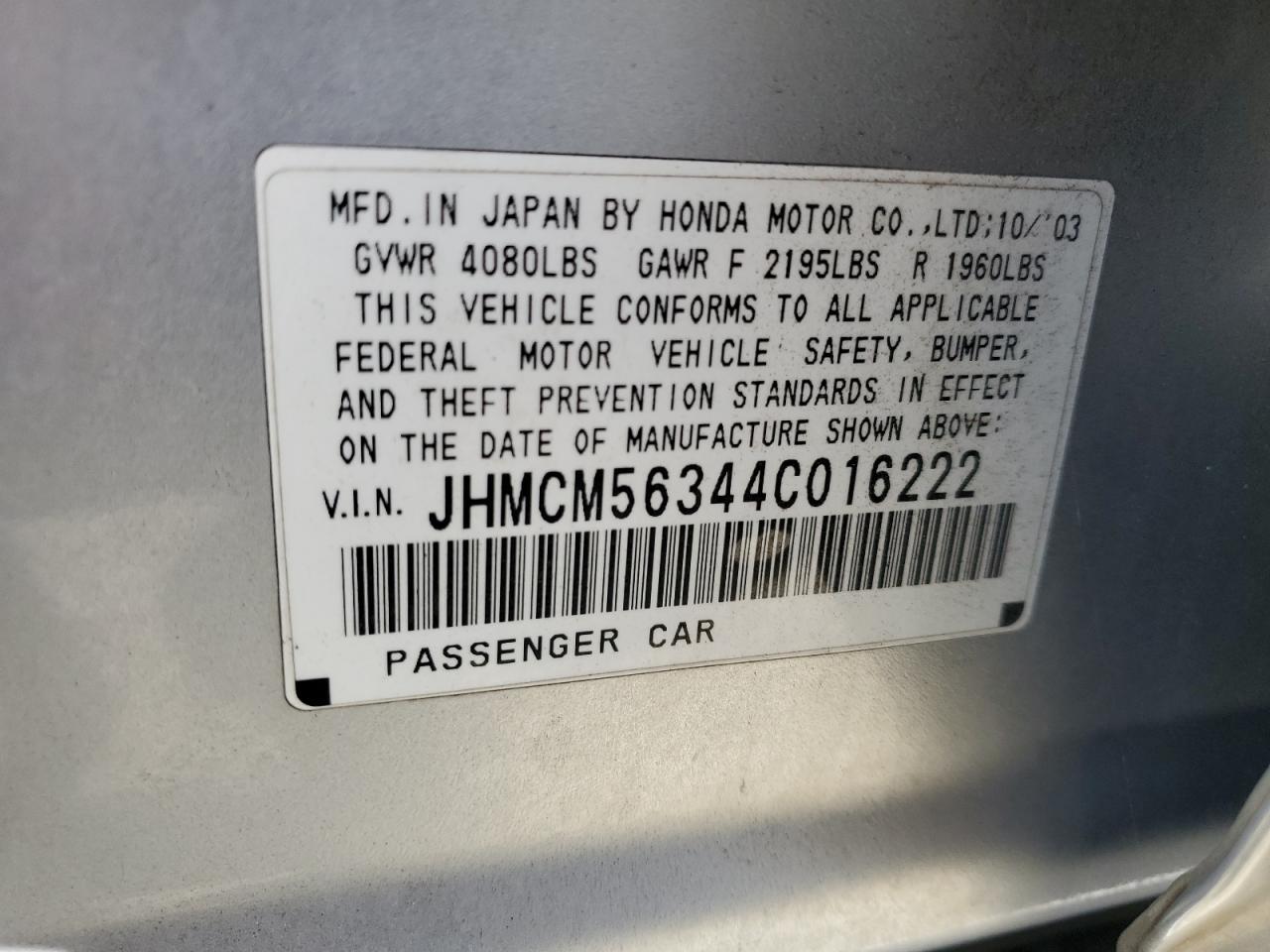 JHMCM56344C016222 2004 Honda Accord Lx