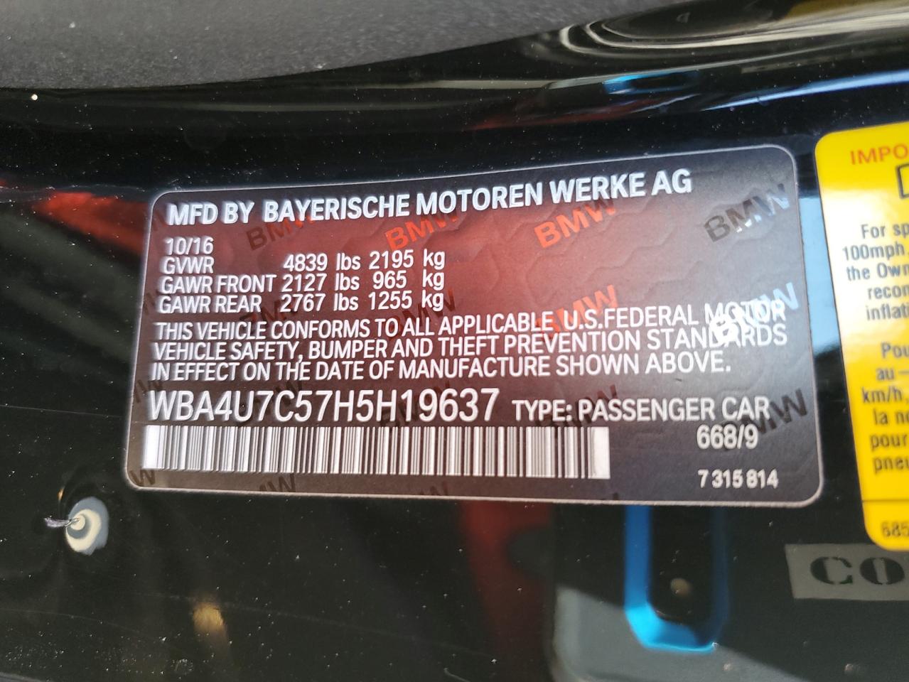 WBA4U7C57H5H19637 2017 BMW 430I