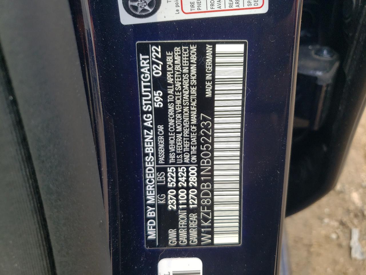 W1KZF8DB1NB052237 2022 Mercedes-Benz E 350