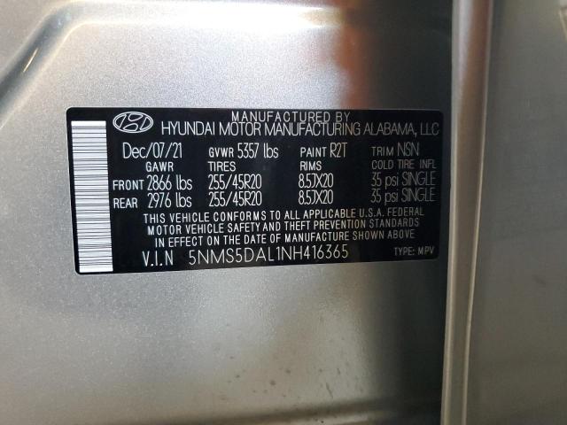 2022 Hyundai Santa Fe Calligraphy VIN: 5NMS5DAL1NH416365 Lot: 60049574