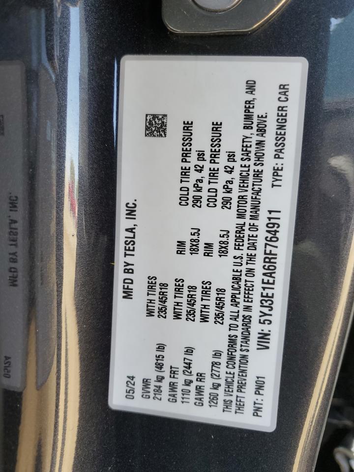 5YJ3E1EA6RF764911 2024 Tesla Model 3