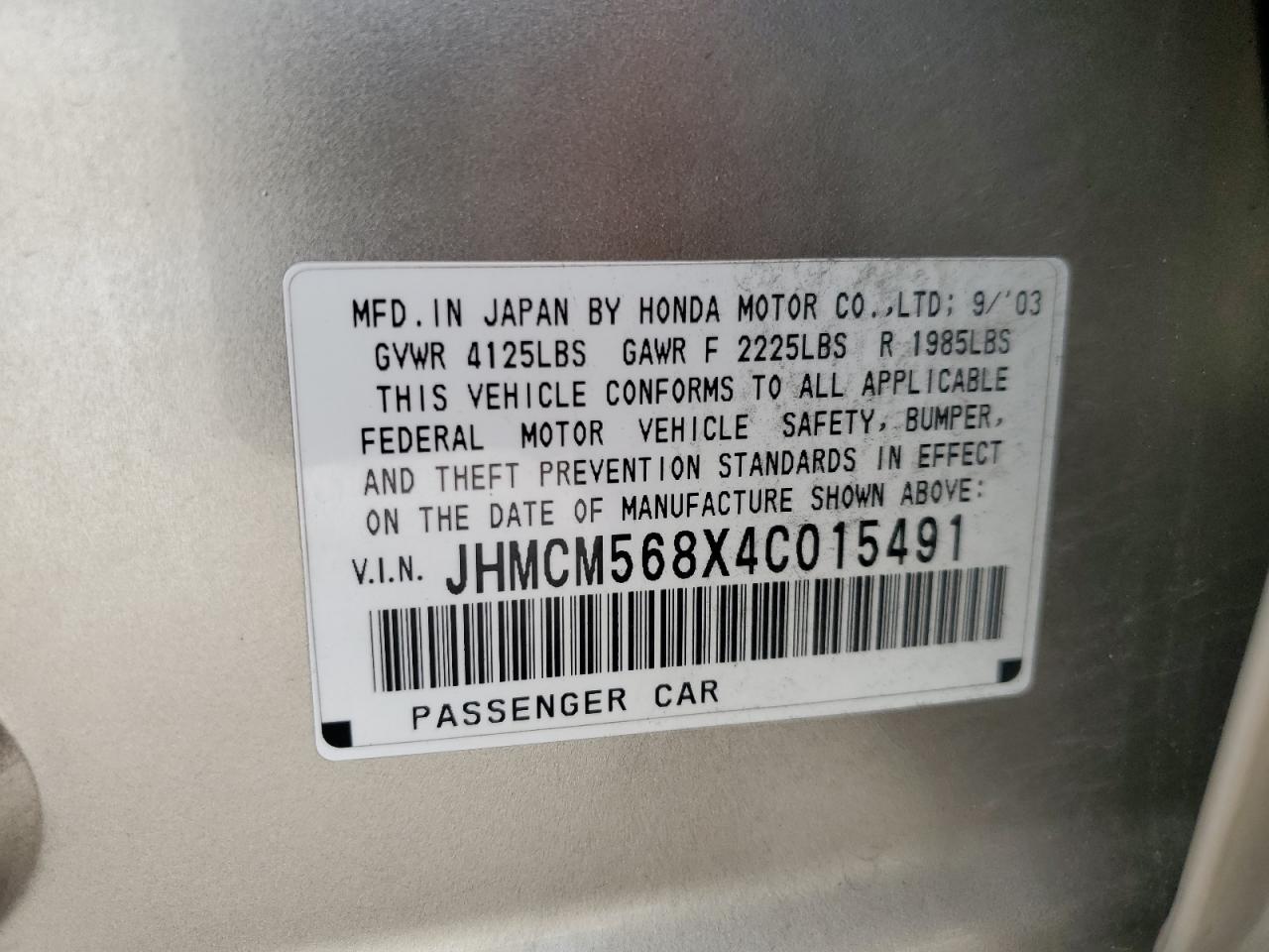 JHMCM568X4C015491 2004 Honda Accord Ex