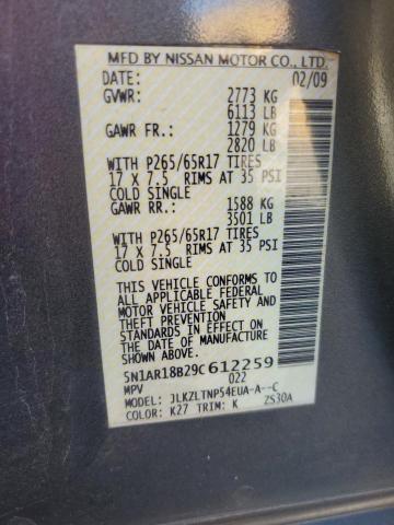 2009 Nissan Pathfinder S VIN: 5N1AR18B29C612259 Lot: 58055294