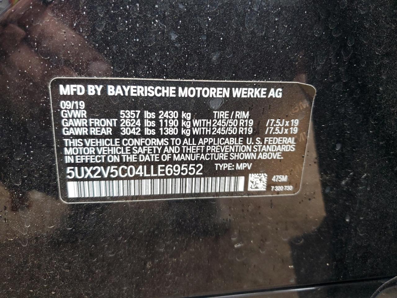 5UX2V5C04LLE69552 2020 BMW X4 xDrivem40I