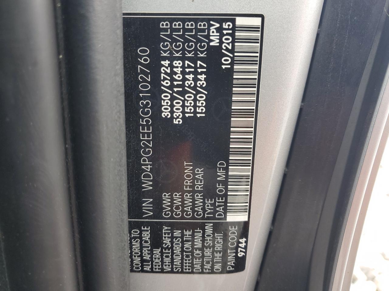 WD4PG2EE5G3102760 2016 Mercedes-Benz Metris