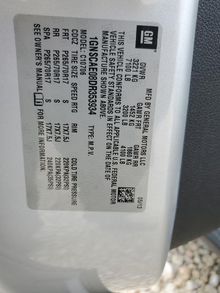 1GNSCAE08DR353934 2013 Chevrolet Tahoe C1500 Ls