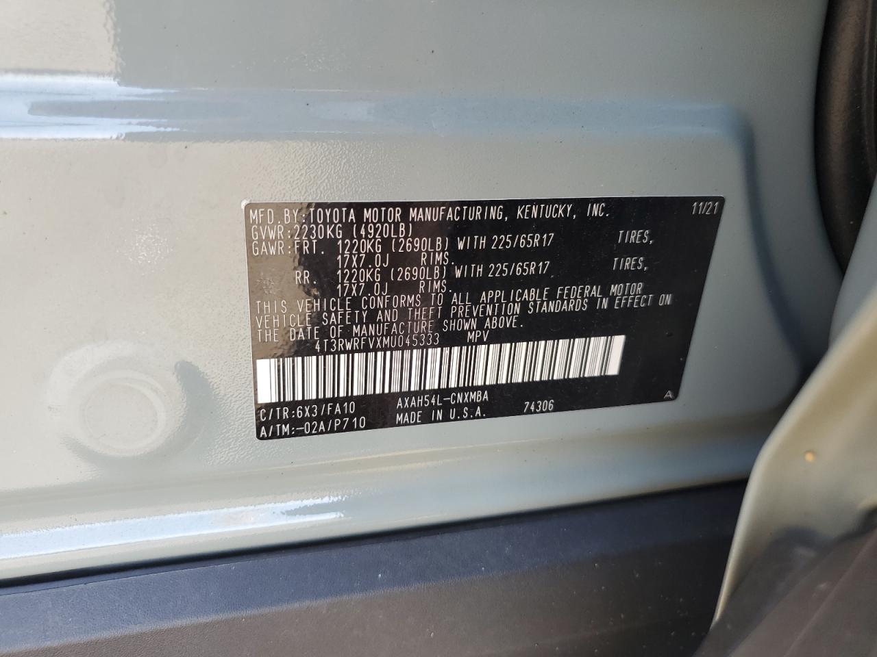 4T3RWRFVXMU045333 2021 Toyota Rav4 Xle