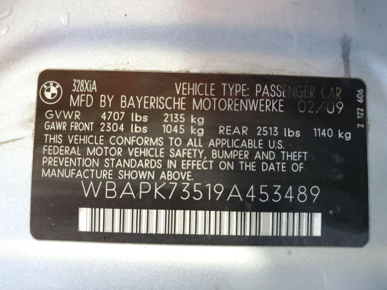 WBAPK73519A453489 2009 BMW 328 Xi