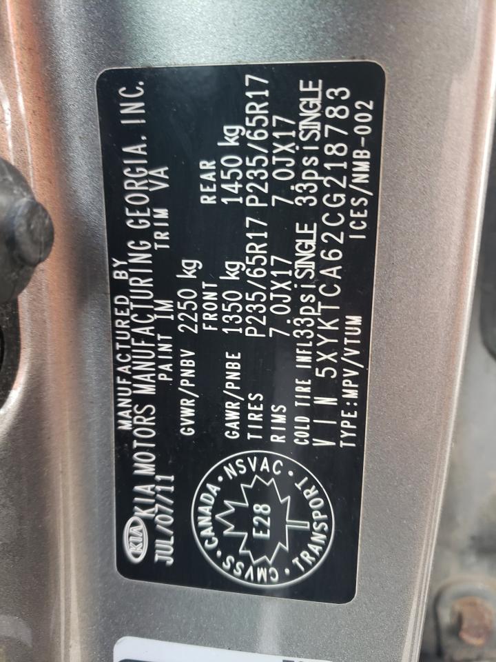 5XYKTCA62CG218783 2012 Kia Sorento Base