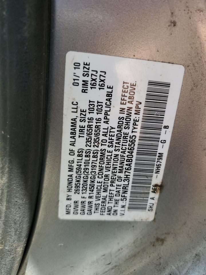 5FNRL3H76AB046565 2010 Honda Odyssey Exl