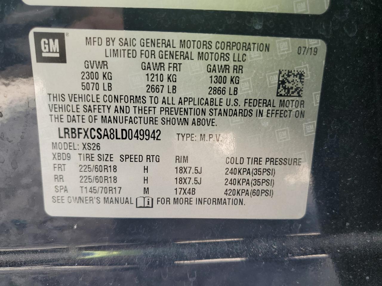 LRBFXCSA8LD049942 2020 Buick Envision Essence