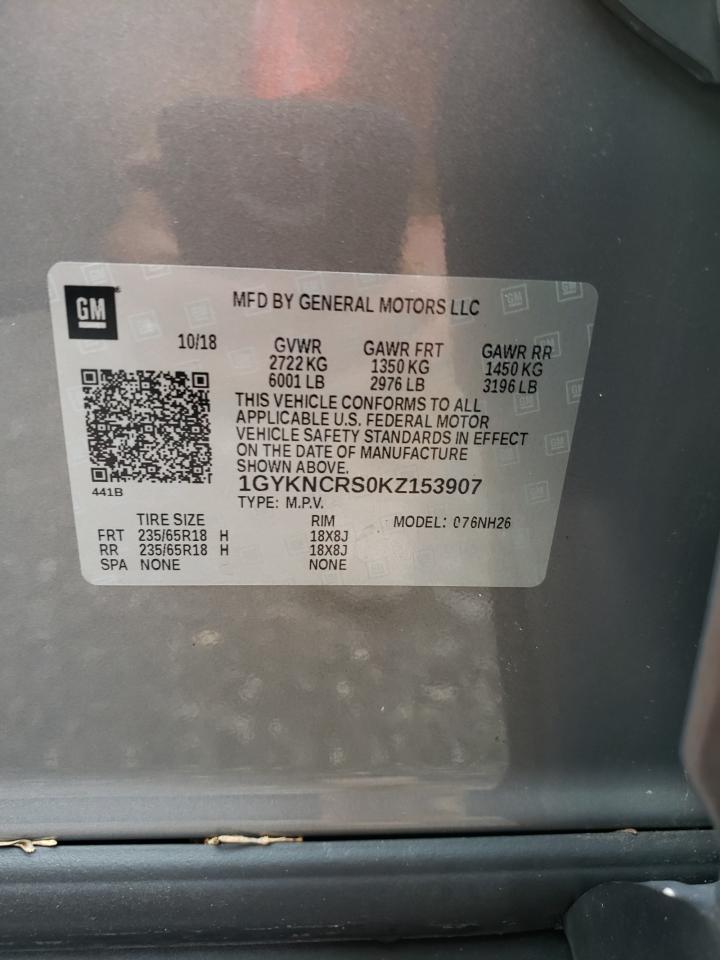 1GYKNCRS0KZ153907 2019 Cadillac Xt5 Luxury