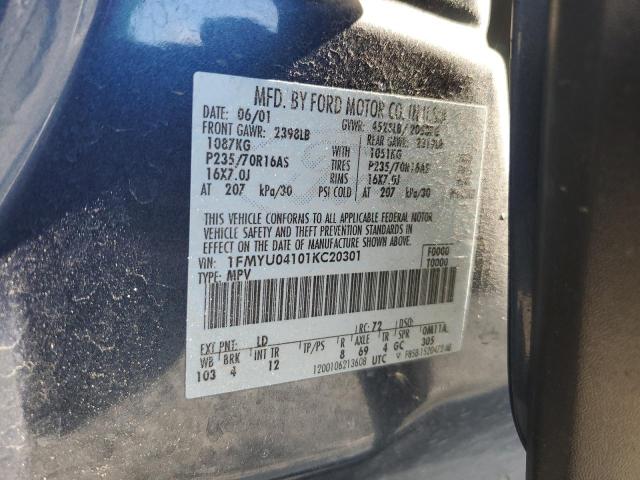 2001 Ford Escape Xlt VIN: 1FMYU04101KC20301 Lot: 60503904