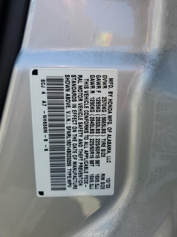 5FNRL18014B029359 2004 Honda Odyssey Exl