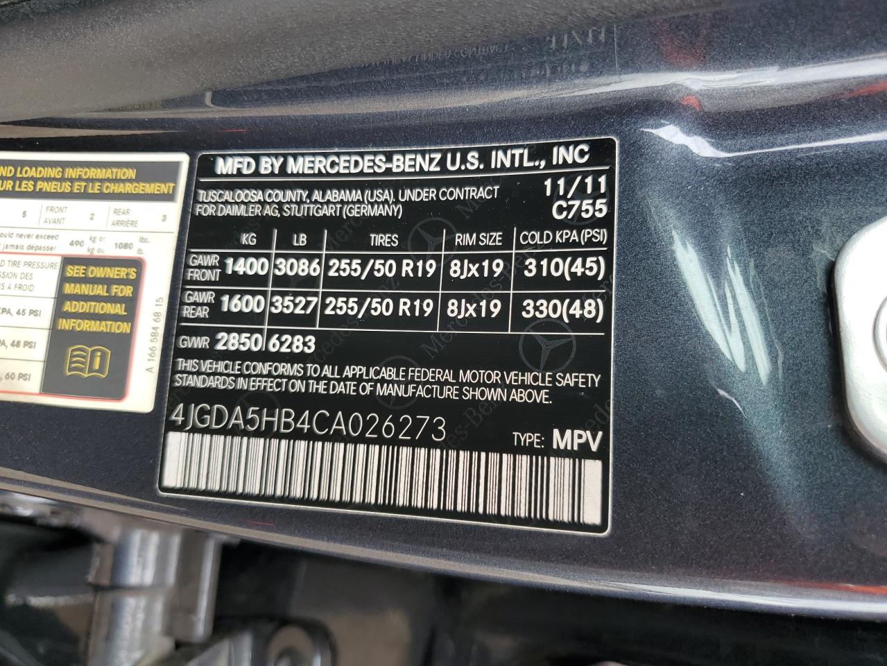 4JGDA5HB4CA026273 2012 Mercedes-Benz Ml 350 4Matic