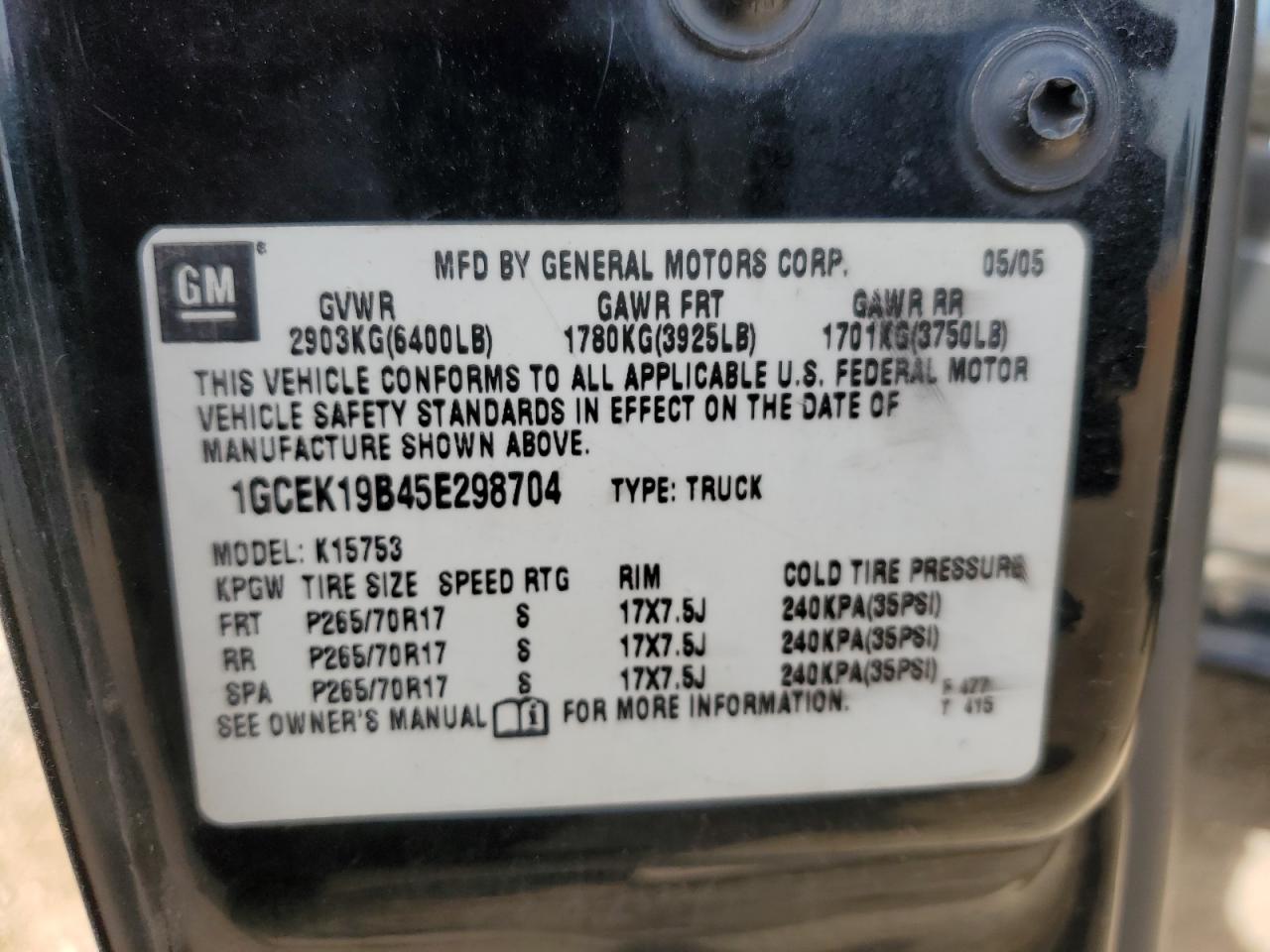 1GCEK19B45E298704 2005 Chevrolet Silverado K1500