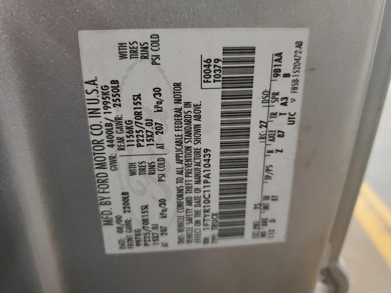 1FTYR10C11PA10439 2001 Ford Ranger