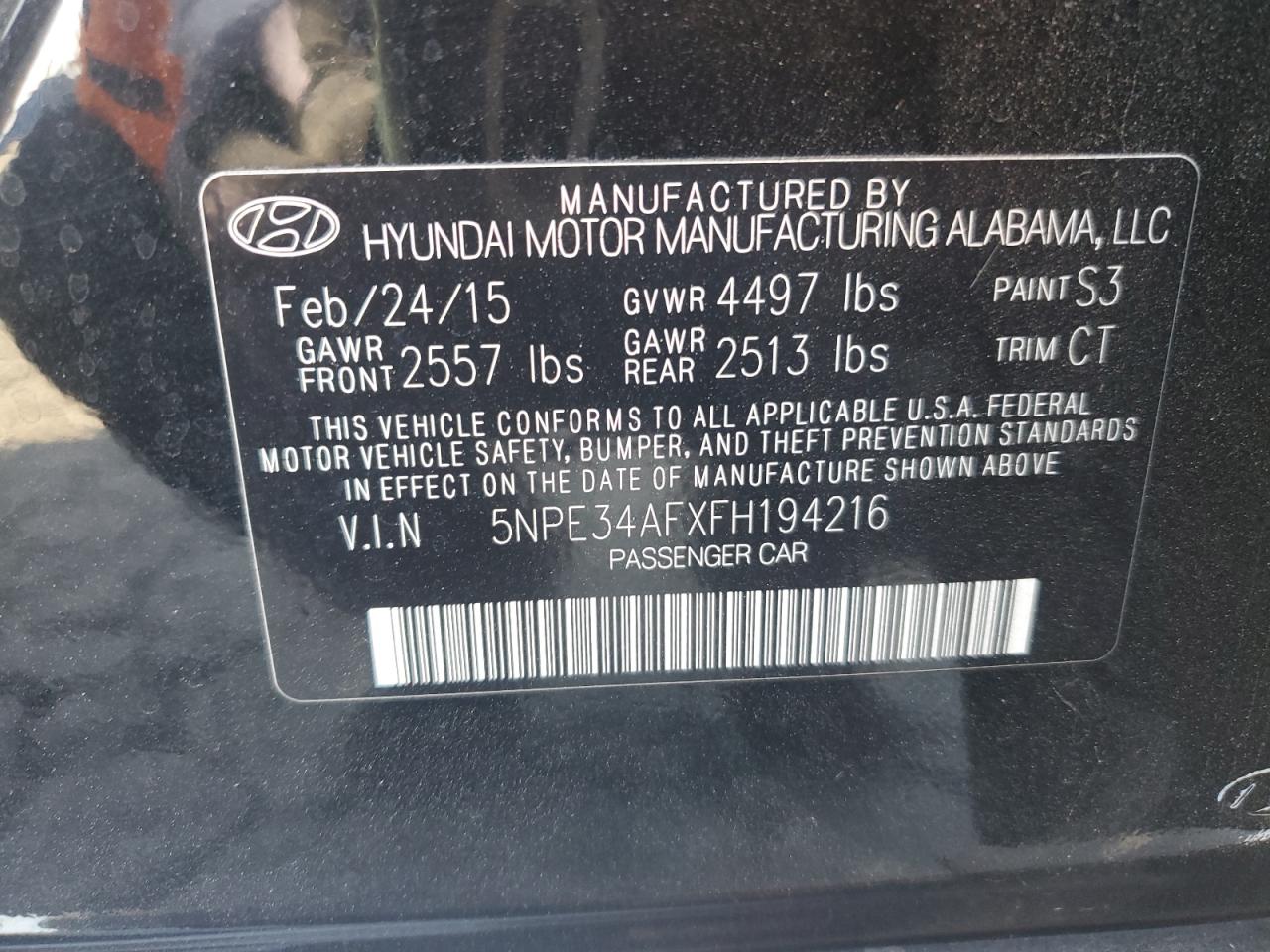 5NPE34AFXFH194216 2015 Hyundai Sonata Sport