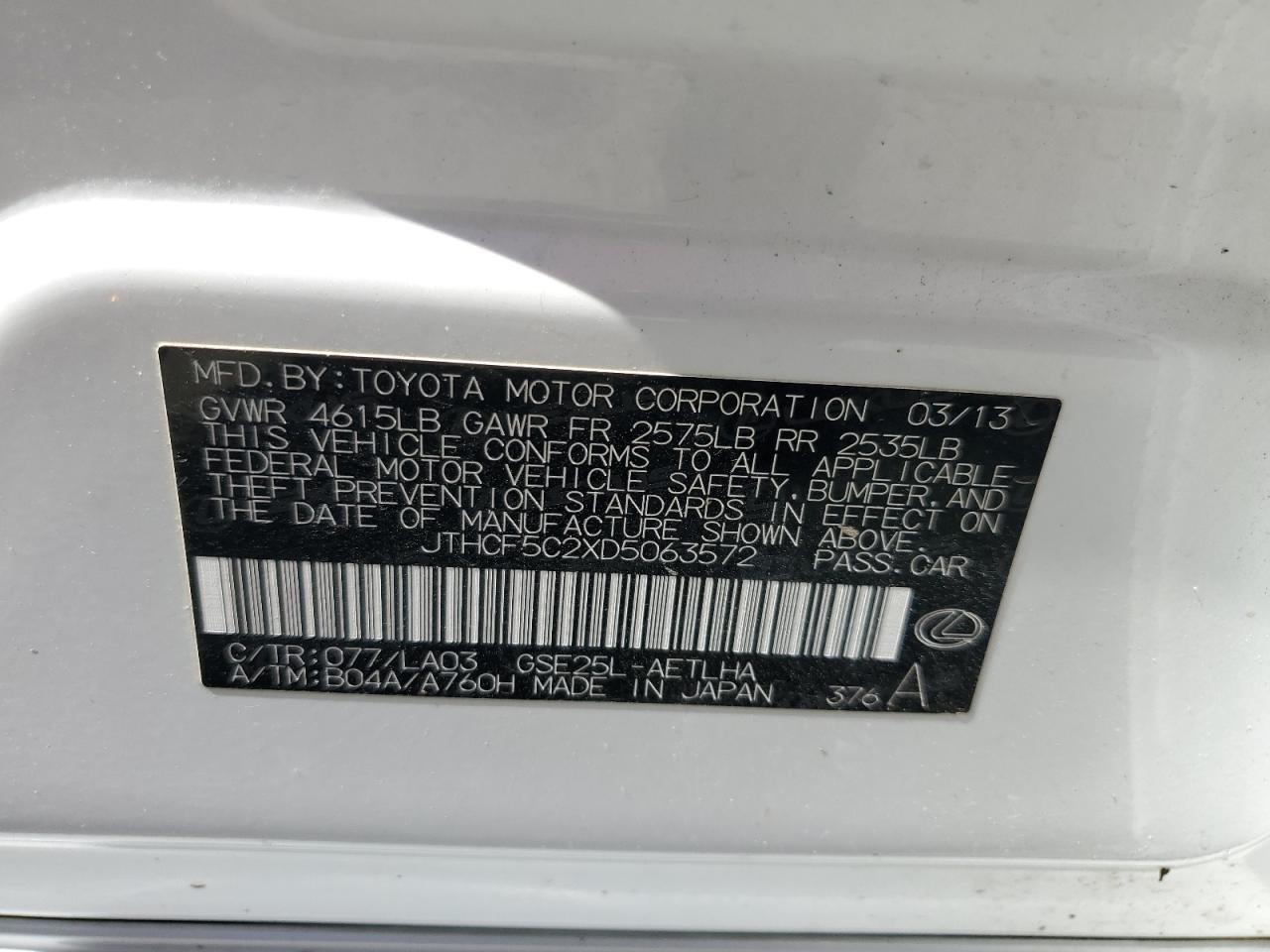 JTHCF5C2XD5063572 2013 Lexus Is 250