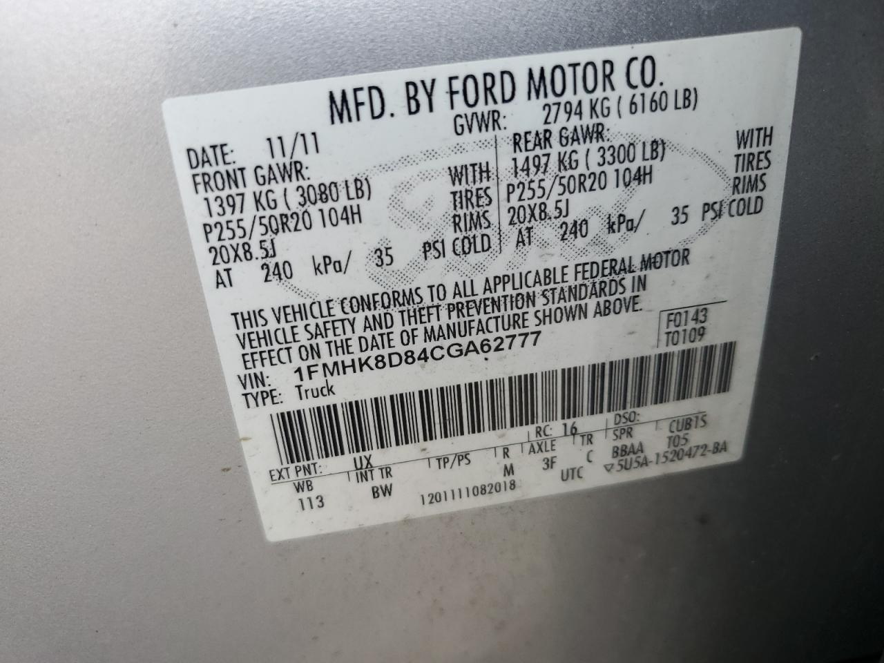 1FMHK8D84CGA62777 2012 Ford Explorer Xlt