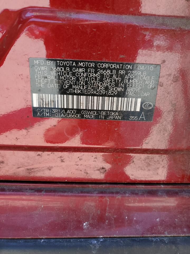 JTHBK1EG9A2391829 2010 Lexus Es 350