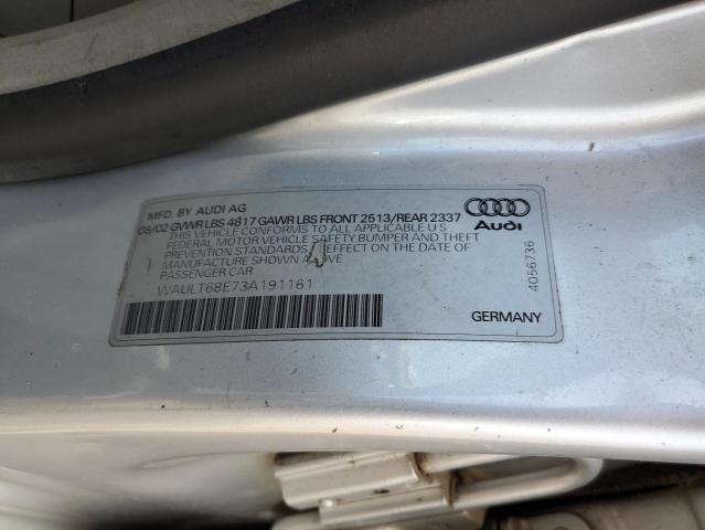 2003 Audi A4 3.0 Quattro VIN: WAULT68E73A191161 Lot: 59430214