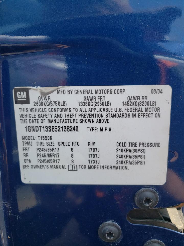 1GNDT13S852138240 2005 Chevrolet Trailblazer Ls