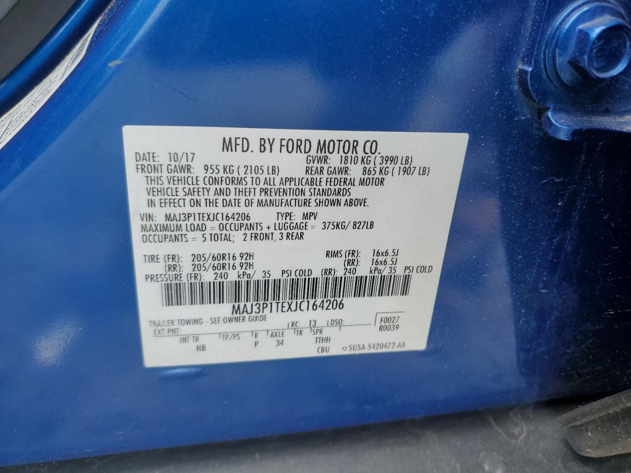 MAJ3P1TEXJC164206 2018 Ford Ecosport Se