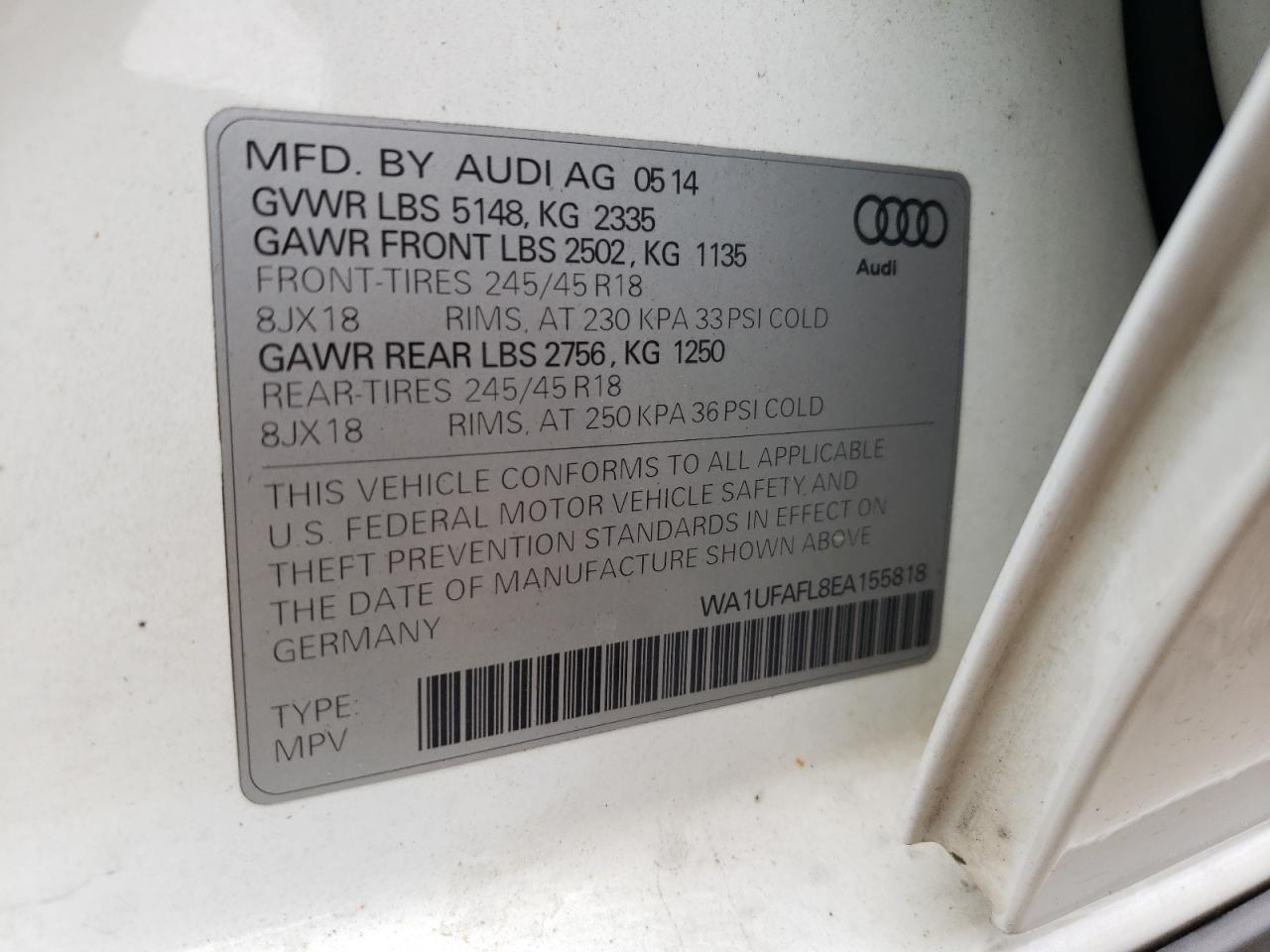 WA1UFAFL8EA155818 2014 Audi A4 Allroad Premium Plus