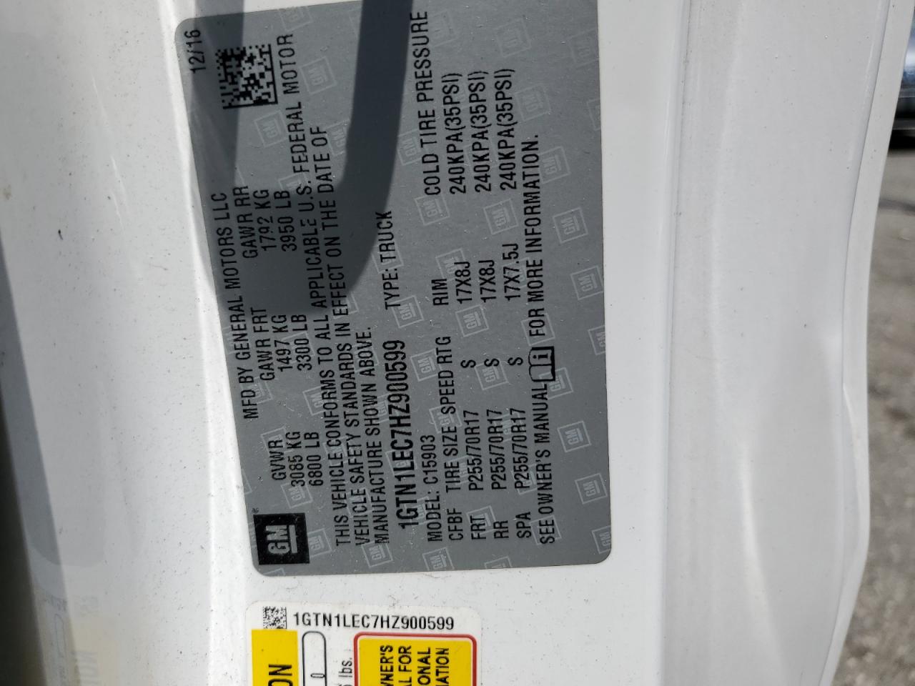 1GTN1LEC7HZ900599 2017 GMC Sierra C1500