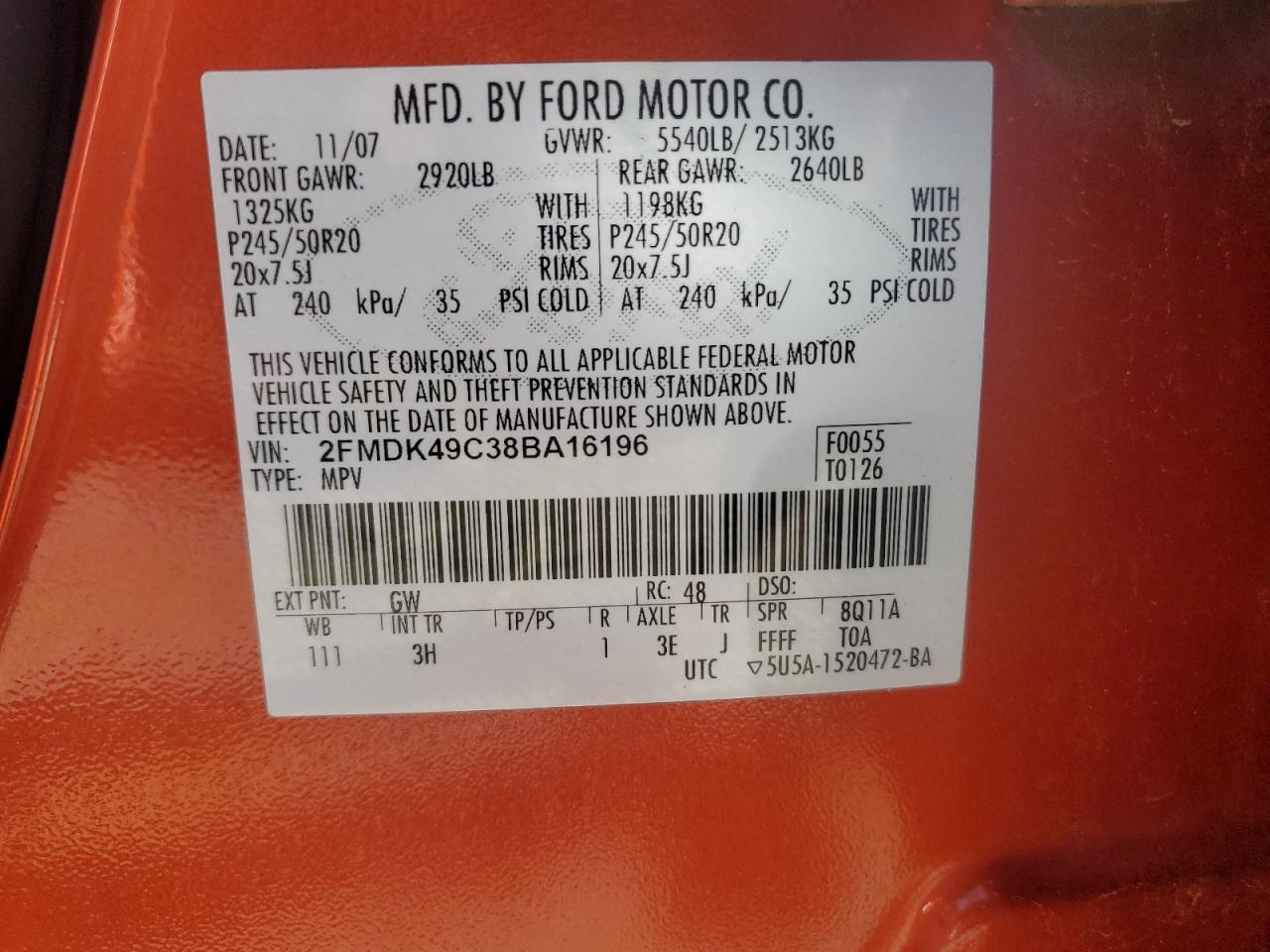 2FMDK49C38BA16196 2008 Ford Edge Limited
